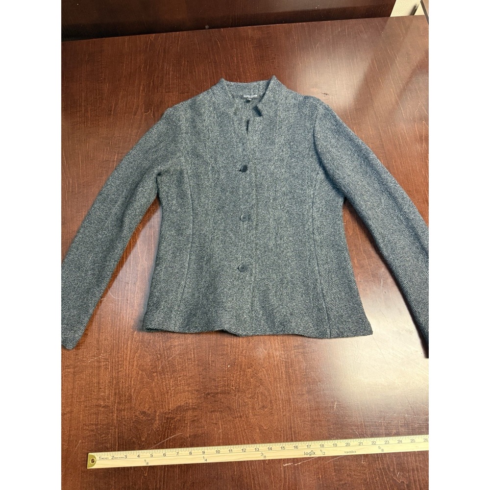 Eileen Fisher Petite Wool Cotton Knit Jacket Cardigan Blazer Gray PL F3B8-3